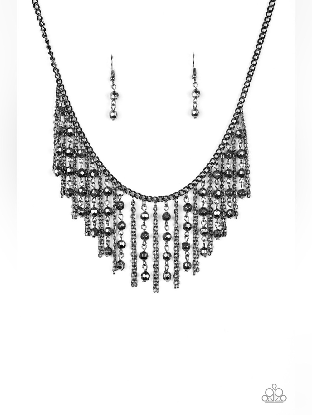 paparazzi Hematite Fringe Cascade Statement Necklace Set